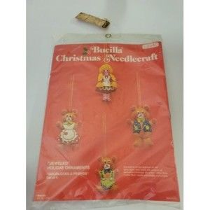 VTG Bucilla Christmas Needlecraft Kit GOLDILOCKS & FRIENDS Jeweled Ornament 2340